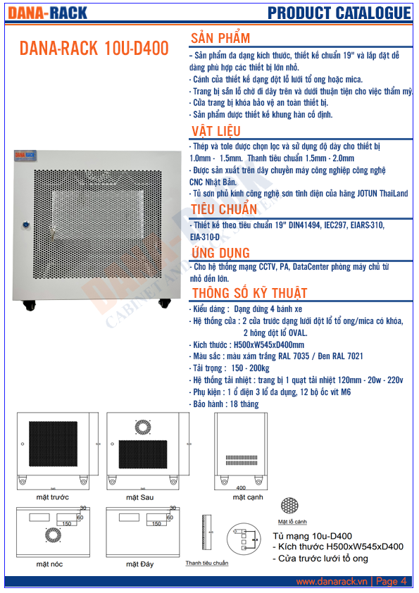 Tủ Rack 10U-D400 Màu Kem -Cửa Lưới