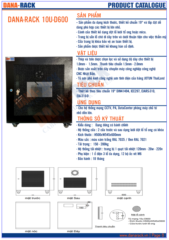 Tủ Rack 10U-D600 Màu Kem - Cửa Lưới