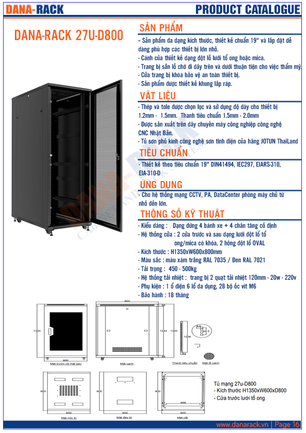 Tủ Rack 27U-D800 Màu Kem - Cửa Lưới